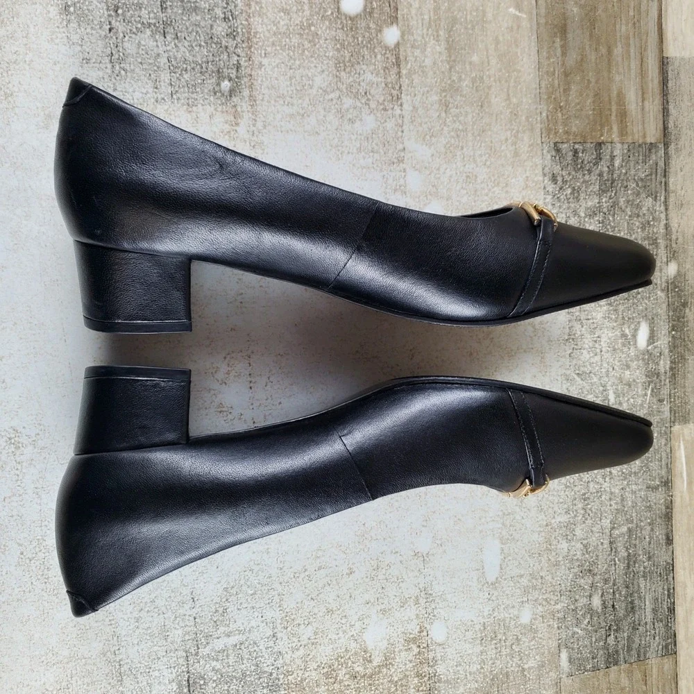 Trotters Dakota Womens Pump Sz 12 M Comfort Black Leather Square Toe Block Heel